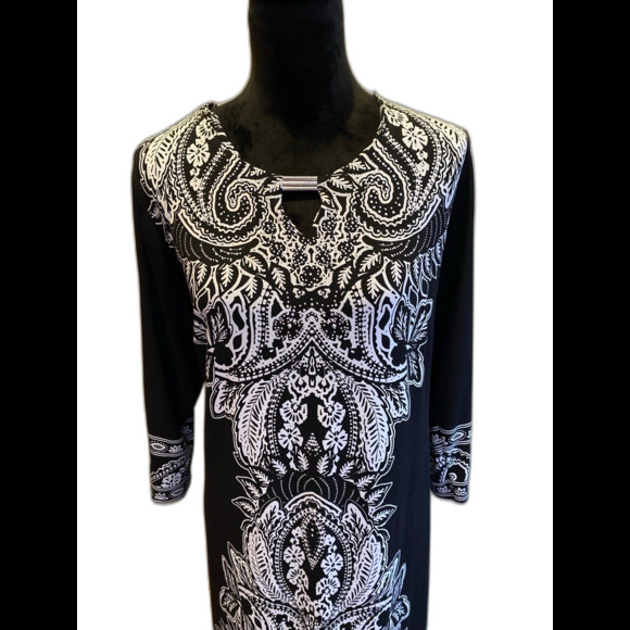JM Collections Dress Stylish Black & White Holiday Party Dressy Size 1X Stretchy - Picture 2 of 12